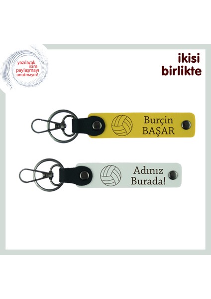 Spor Aşkına Özel Isimli Armağan, Yazılabilir Deri Anahtarlık Takımı, Sarı-Beyaz