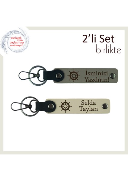 Yakın Dost Için Minimal ve Zarif Gemi Motifli Anahtarlık Takımı, Kül Gri-Sütlü Kahve