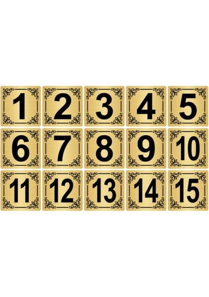 Metal Kapı,masa,dolap Numarası 5X5CM 15 Adet(1..15) Altın Renk Metal