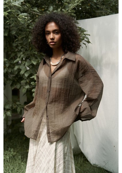 Syaritta Oversize Kahve Transparan Gömlek