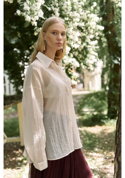 Syaritta Oversize Bej Transparan Gömlek