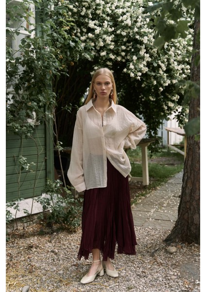 Syaritta Oversize Bej Transparan Gömlek