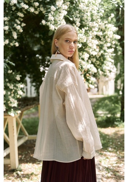 Syaritta Oversize Bej Transparan Gömlek