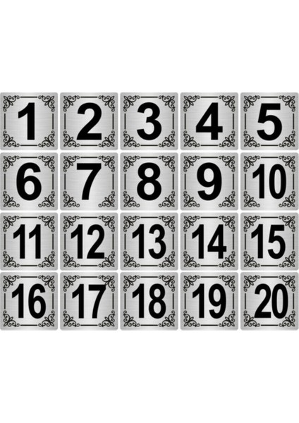 Metal Kapı,masa,dolap Numarası 3,5x3,5cm 20 Adet (1..20) Gümüş Renk Metal