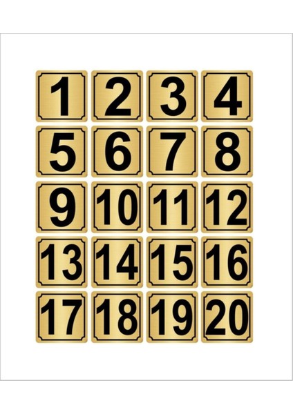 Metal Kapı,masa,dolap Numarası 20CMX20CM 20 Adet (1…20) Altın Renk Metal