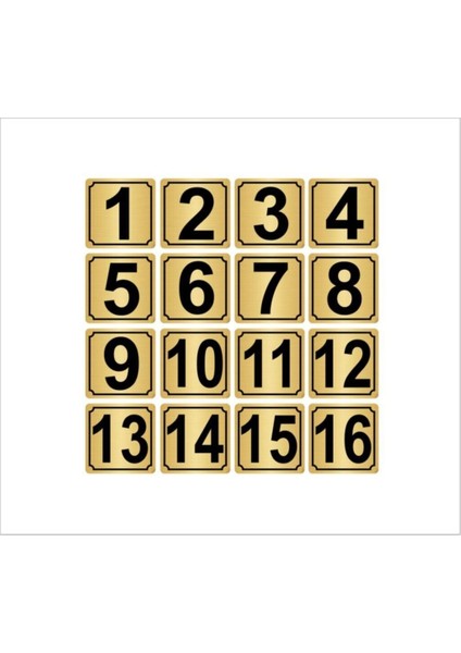 Metal Kapı,masa,dolap Numarası 10CMX10CM 16 Adet (1…16) Altın Renk Metal