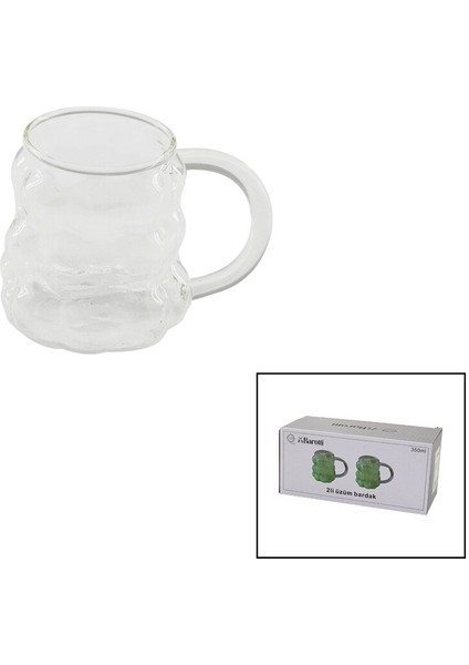 2pcs Üzüm - Kabarcıklı Kulplu Cam Bardak Termisil - Isıya Dayanıklı BOROSİLİKAT350ML