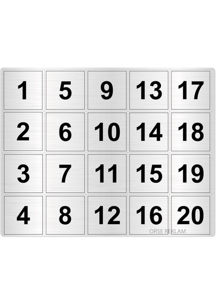 Masa Numarası, Dolap Numarası Metal 1 - 20 (5X5CM Arkası Yapışkanlı)