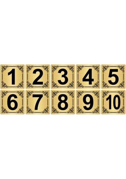 Metal Kapı,masa,dolap Numarası 4X4CM 10 Adet (1..10) Altın Renk Metal