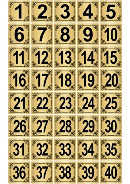 Metal Kapı,masa,dolap Numarası 5X5CM 40 Adet (1..40) Altın Renk Metal
