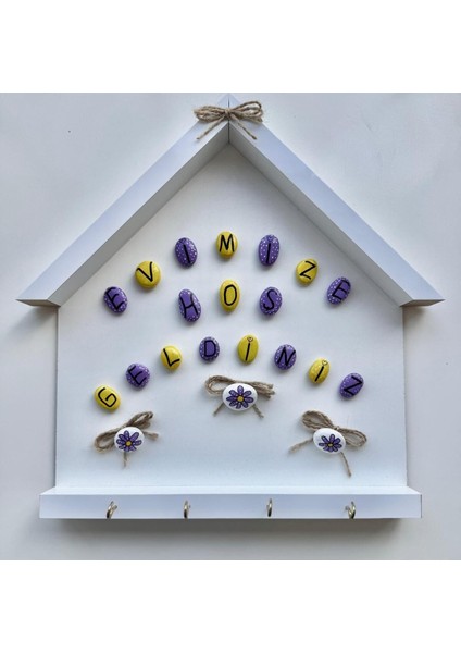 Renkli Deniz Taşlı Ev Dekarosyon Anahtarlık Tablo 34X30