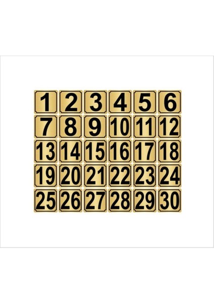 Metal Kapı,masa,dolap Numarası 3,5cmx3,5cm 30 Adet (1…30) Altın Renk Metal