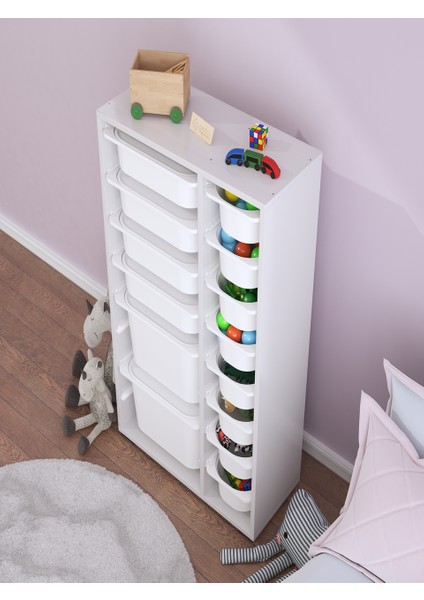 Rine 14 Sepetli 6 Kapaklı Çok Amaçlı Oyuncak Dolabı Beyaz 2D4K8U indirimleri