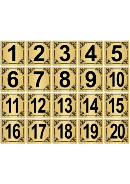 Metal Kapı,masa,dolap Numarası 5X5CM 20 Adet (1..20) Altın Renk Metal