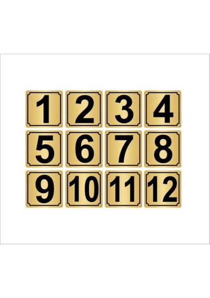 Metal Kapı,masa,dolap Numarası 15CMX15CM 12 Adet (1…12) Altın Renk Metal