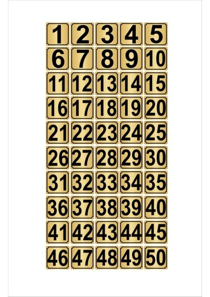 Metal Kapı,masa,dolap Numarası 10CMX10CM 50 Adet (1…50) Altın Renk Metal