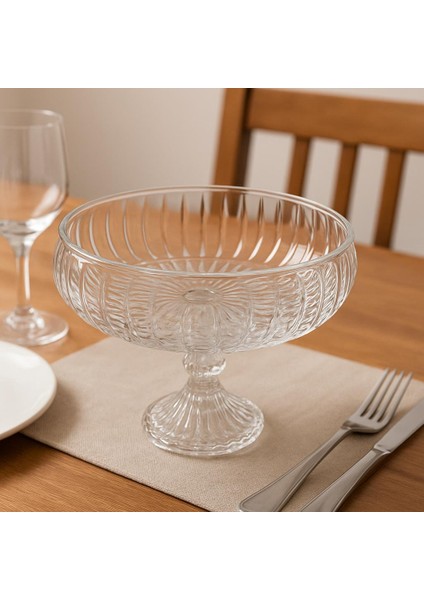 El Yapımı Ayaklı Büyük Boy Cam Salata Meyve Çerez Makarna Sunum Kasesi Şeffaf 23 cm