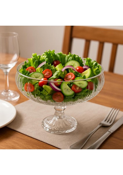 El Yapımı Ayaklı Büyük Boy Cam Salata Meyve Çerez Makarna Sunum Kasesi Şeffaf 23 cm modelleri