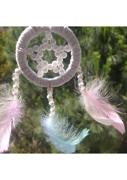 El Yapımı Yıldız Motifli Rüya Kapanı – Inci Boncuklu, Pastel Tüylü Dekoratif Askı fiyatları