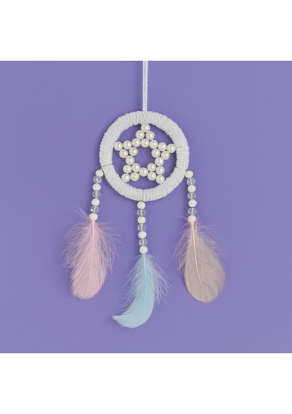 El Yapımı Yıldız Motifli Rüya Kapanı – Inci Boncuklu, Pastel Tüylü Dekoratif Askı modelleri
