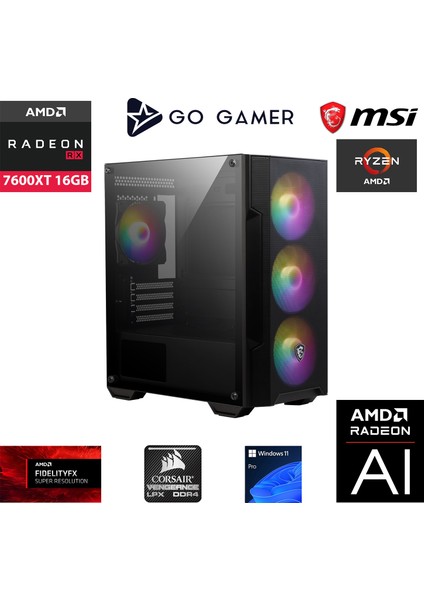 GA107 Amd Ryzen 5 5600 / 32GB 3200MHZ / 2tb Nvme SSD 6000-5000MB-SN / RX7600XT 16GB / Windows 11 Pro Masaüstü Bilgisayar