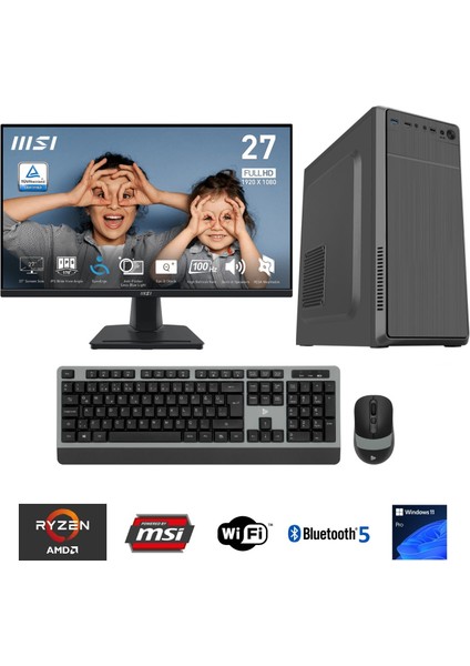 GA636D Amd Ryzen 7 7700 / 256GB Ddr5 5600MHZ / 2tb Nvme SSD 6000-5000MB-SN / Msı 27" 100Hz. / Windows 11 Pro Masaüstü Bilgisayar
