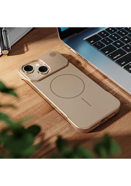Apple iPhone 13 Uyumlu Kılıf Zebana Elite Titan Metal Kılıf (Kablosuz Şarj Destekli) Desert Titanyum modelleri