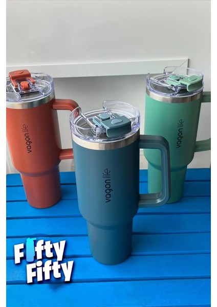 Quencher Cup 1200 ml Pipetli/rahat Içim Kulplu Paslanmaz Çelik Termos -FFVGN0581200ML fırsatları