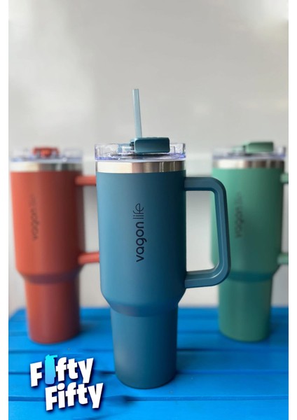 Quencher Cup 1200 ml Pipetli/rahat Içim Kulplu Paslanmaz Çelik Termos -FFVGN0581200ML indirimleri