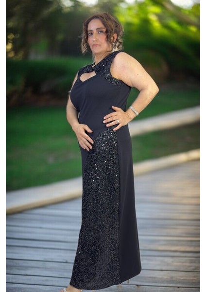 Omuz ve Etekte Taş Işlemeli Jopone Kol Bisiklet Yaka Büyük Beden Uzun Abiye Elbise fiyatları