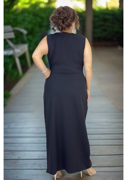 Omuz ve Etekte Taş Işlemeli Jopone Kol Bisiklet Yaka Büyük Beden Uzun Abiye Elbise fırsatları