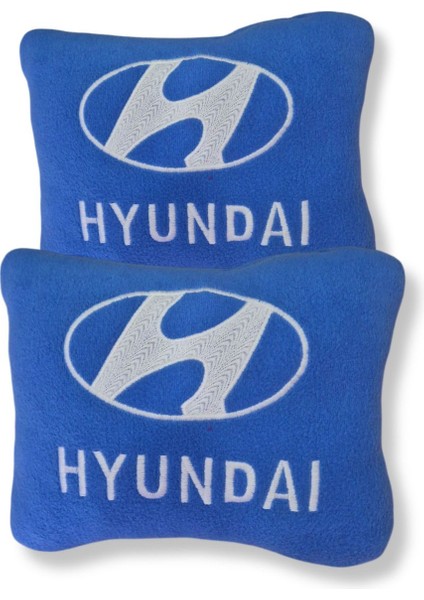 Hyundai Nakış Işlemeli Mavi Polar Ortopedik Araç Oto Koltuk Seyahat Boyun Yastık / 2'li Set