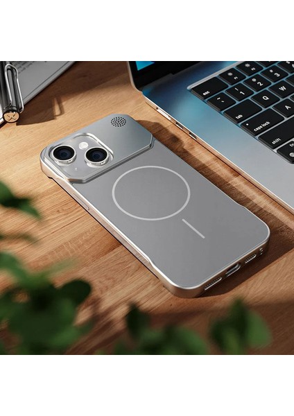 Apple iPhone 13 Uyumlu Kılıf Zebana Elite Titan Metal Kılıf (Kablosuz Şarj Destekli) Gri modelleri