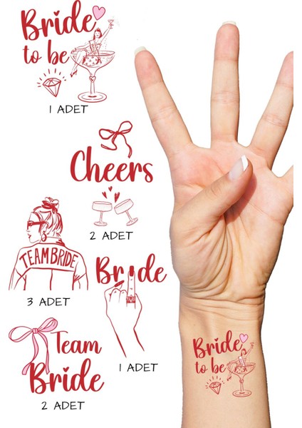 Kırmızı Fiyonk Bekarlığa Veda Bride Dövme, Team Bride Dövme Paketi