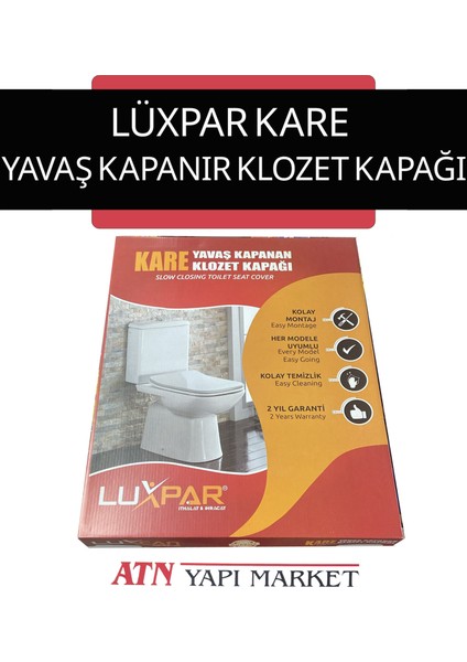 Lüxpar Kare Yavaş Kapanan Klozet Kapağı – Sessiz Kapanır, Kolay Montaj, Kare Klozet Uyumlu