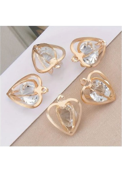 ( 5 x Adet ) 1 Set Elmas Model Yalnız Kalp Bileklik & Küpe & Kolye Ucu