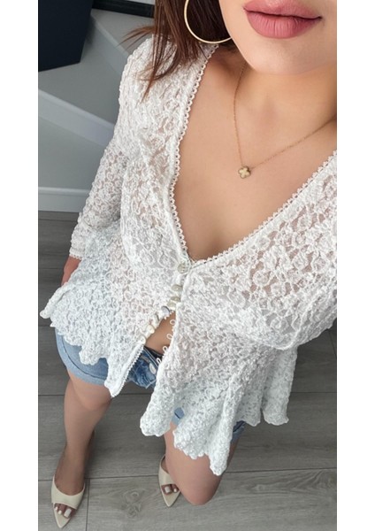 Beyaz Peplum Dantel Bluz modelleri
