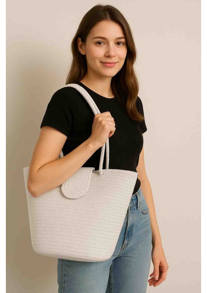 Jütip Doğal Hasır Görünümlü Tatil Plaj Mevsimlik El Omuz Çanta BOY27.GNŞ40.İÇDRNLK25CM
