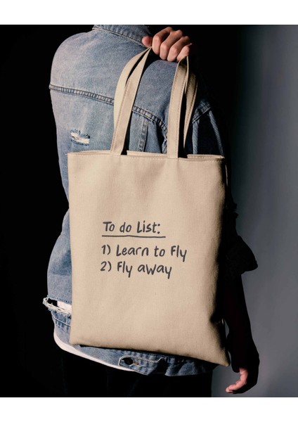 To Do List - Fly Away Tipografik Nakışlı Bez Çanta 35X40 cm – Kalın Kanvas Kumaş fiyatları