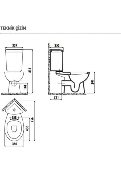SD310 Sedef Arkadan Çıkışlı Köşe Klozet ve Kapak