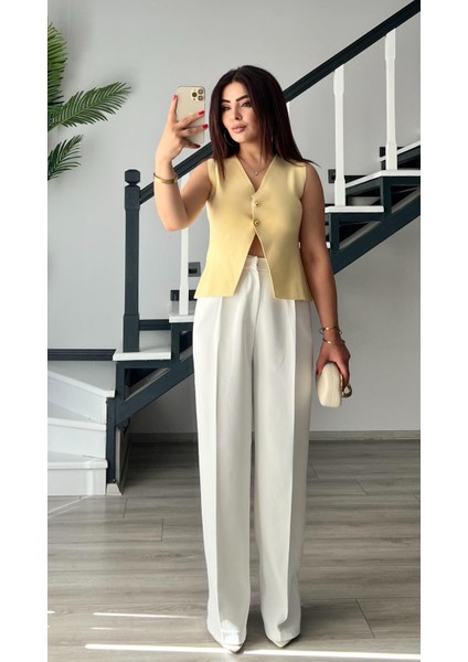 Sarı Gold Düğme Çelik Triko Yelek fiyatları