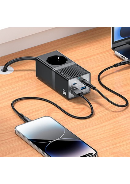 Akım Korumalı USB Type-C Priz Uzatma Kablosu Çok Amaçlı Şarj Cihazı Çoklu Priz 1.5m 2500W 65W Output