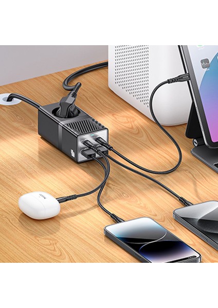 Akım Korumalı USB Type-C Priz Uzatma Kablosu Çok Amaçlı Şarj Cihazı Çoklu Priz 1.5m 2500W 65W Output fırsatları