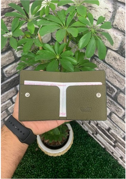 Derije Hakiki Deri Haki Yeşil Patlı Tasarım Unisex Kartlık (T427) fiyatları
