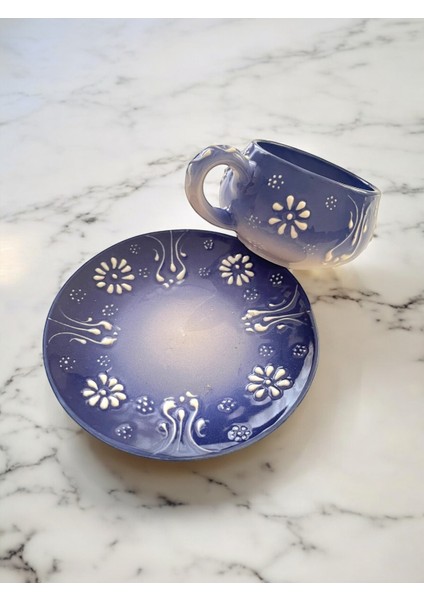 Dekoratif Şık Tasarım Tamamen El Yapımı Lacivert 1 Kişilik Kahve Fincanı fırsatları