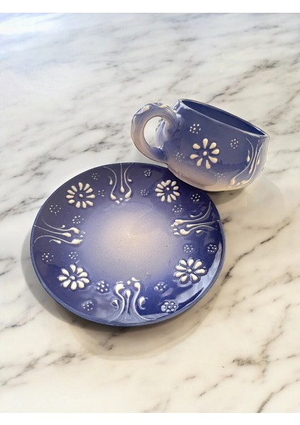 Dekoratif Şık Tasarım Tamamen El Yapımı Lacivert 1 Kişilik Kahve Fincanı indirimleri