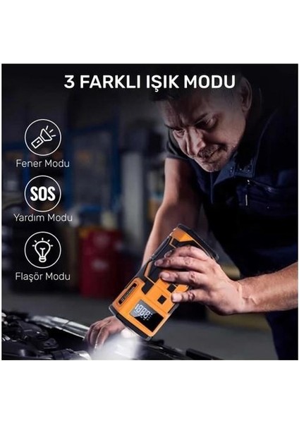 Kablosuz Şarjlı Taşınabilir Araç Akü Takviyeli, Powerbank Destekli Oto Hava Kompresörü indirimleri