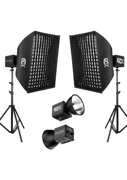 ML60 Bicolor 60X90 Gridli Softbox Video ve Ürün Çekim Ikili Işık Seti
