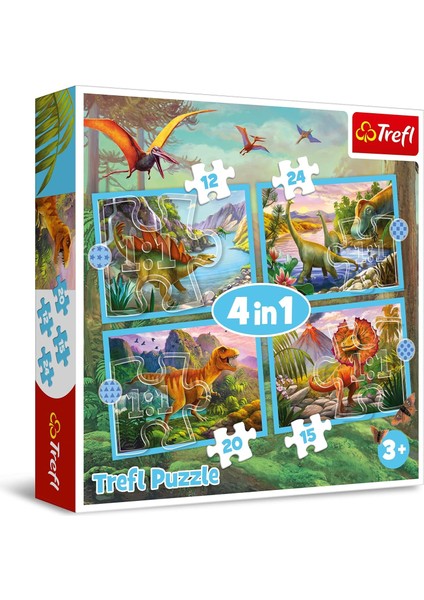 34609 4'ü 1 Arada 4 12'den 24'e Kadar Elemanlı Dinozorlarla Yapboz Çeşitli Zorluk Seviyeleri 3 Yaşındaki Çocuklar Için Eğlence, Olağanüstü Dinozorlar