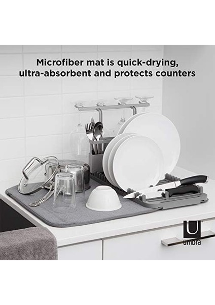 Udry Bulaşıklık ve Mikrofiber Kurutma Matı, Yerden Tasarruf Sağlayan Tasarım, Kolay Saklama Için Katlanır, Kutulu Raf, Gri fiyatları